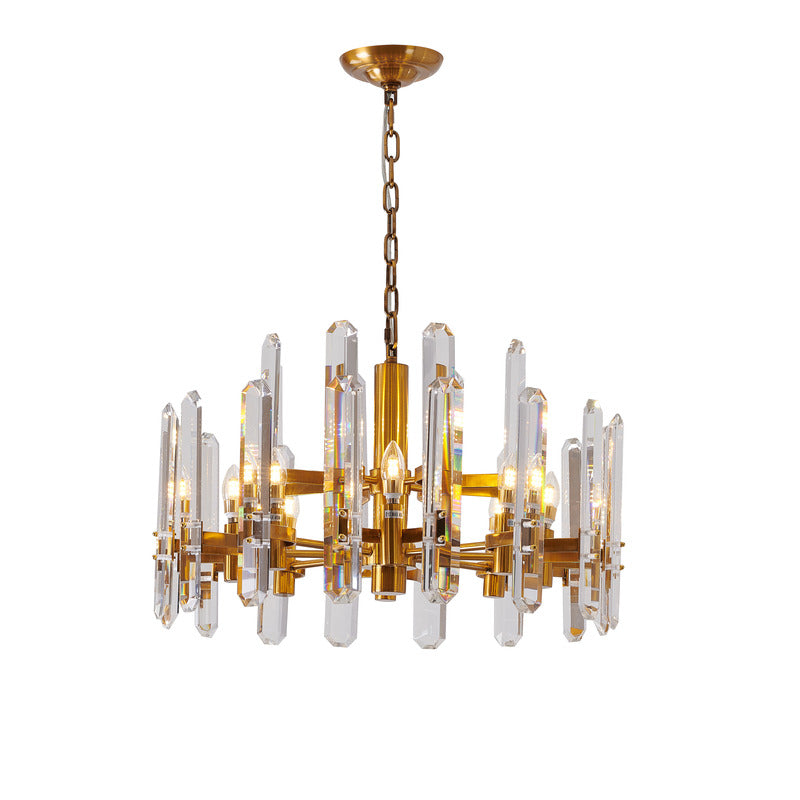 Two Tier Metal Frame Chandelier with Clear Crystal Plaques in Gold by Bethel