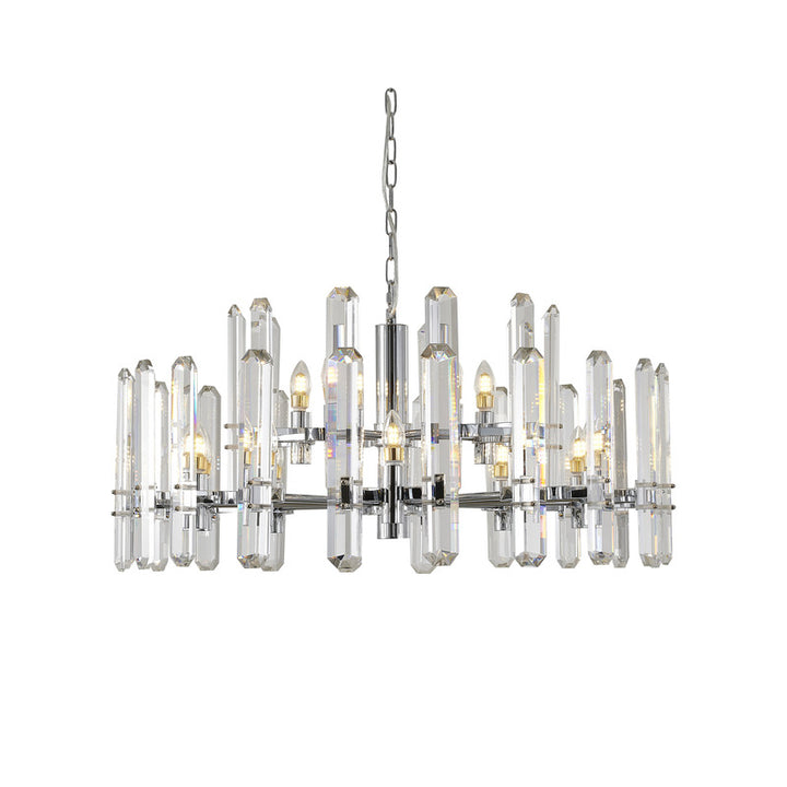 Two Tier Metal Frame Chandelier with Clear Crystal Plaques in Chrome by Bethel