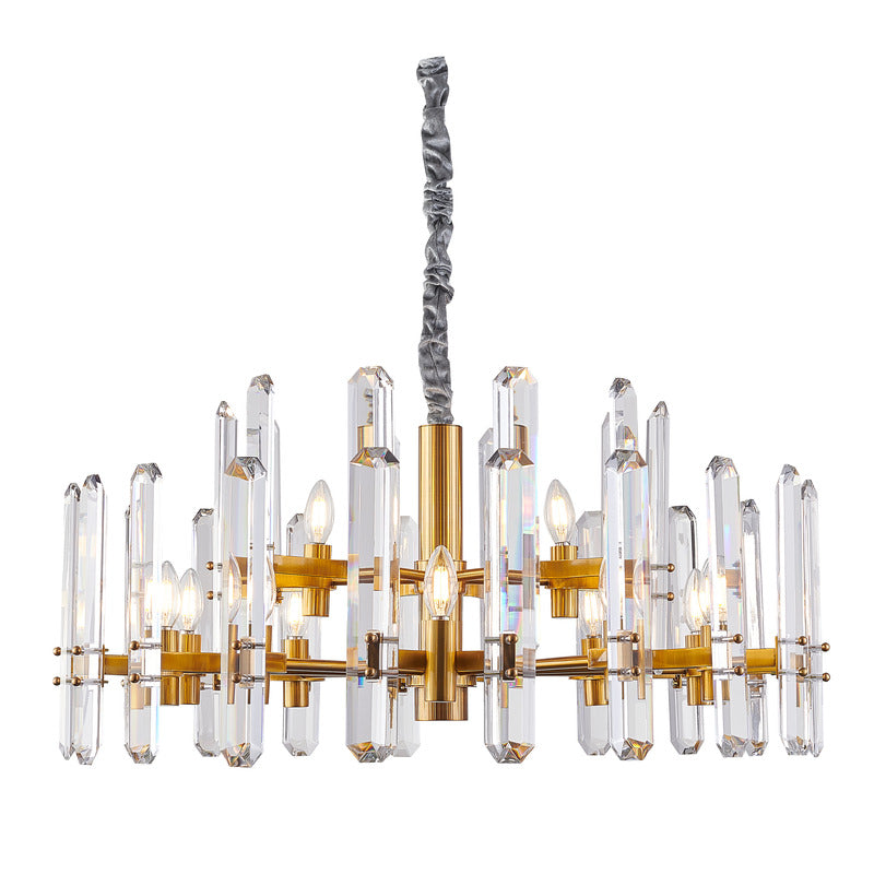 Two Tier Metal Frame Chandelier with Clear Crystal Plaques in Gold by Bethel