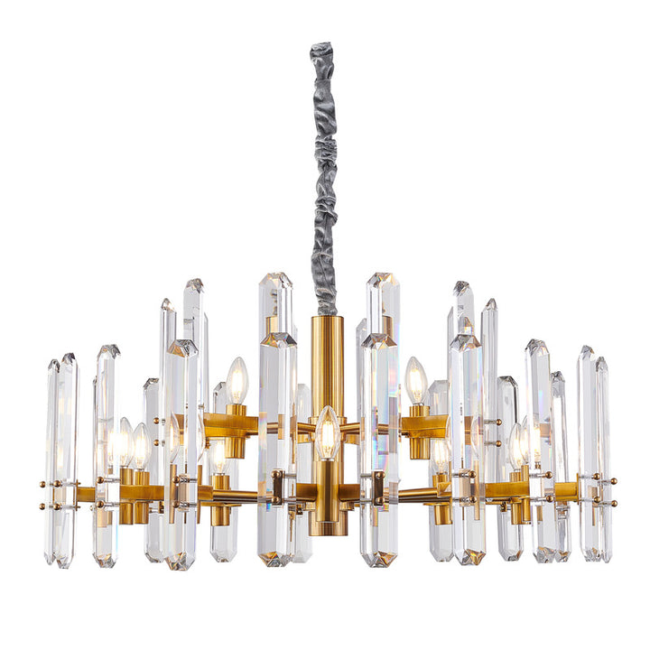 Two Tier Metal Frame Chandelier with Clear Crystal Plaques in Gold by Bethel