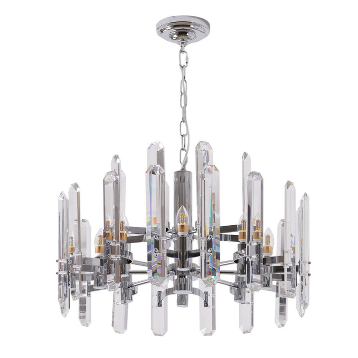 Two Tier Metal Frame Chandelier with Clear Crystal Plaques by Bethel - view 2