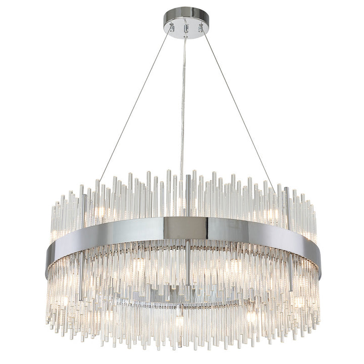 Halo Frame Chandelier with Clear Glass Rods in Chrome by Bethel