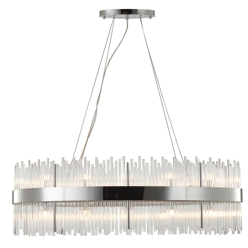 Halo Frame Chandelier with Clear Glass Rods in Chrome by Bethel