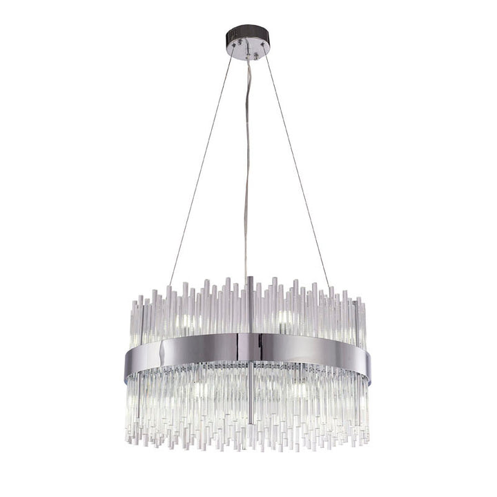 Halo Frame Chandelier with Clear Glass Rods in Chrome by Bethel