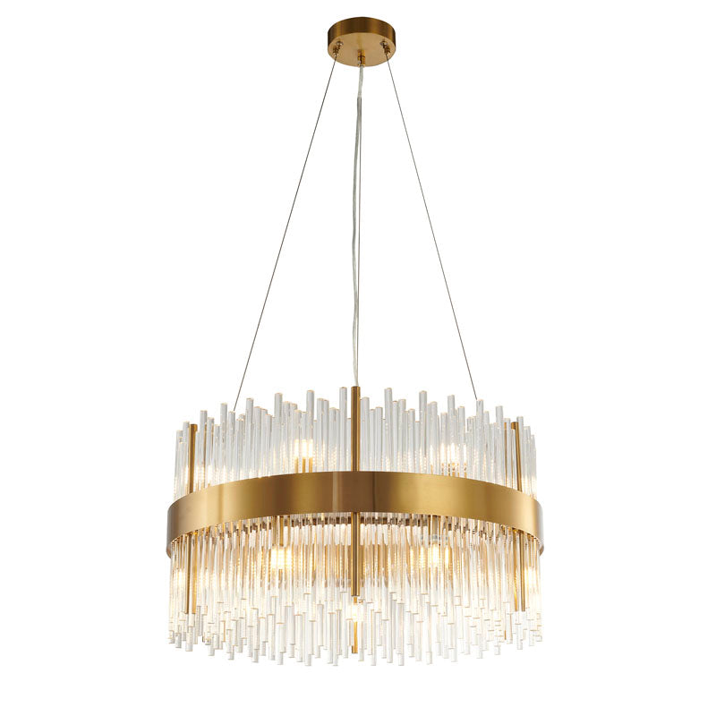 Halo Frame Chandelier with Clear Glass Rods in Gold by Bethel
