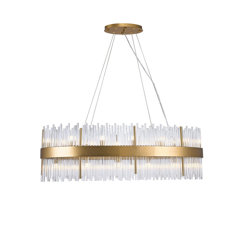 Halo Frame Chandelier with Clear Glass Rods in Gold by Bethel