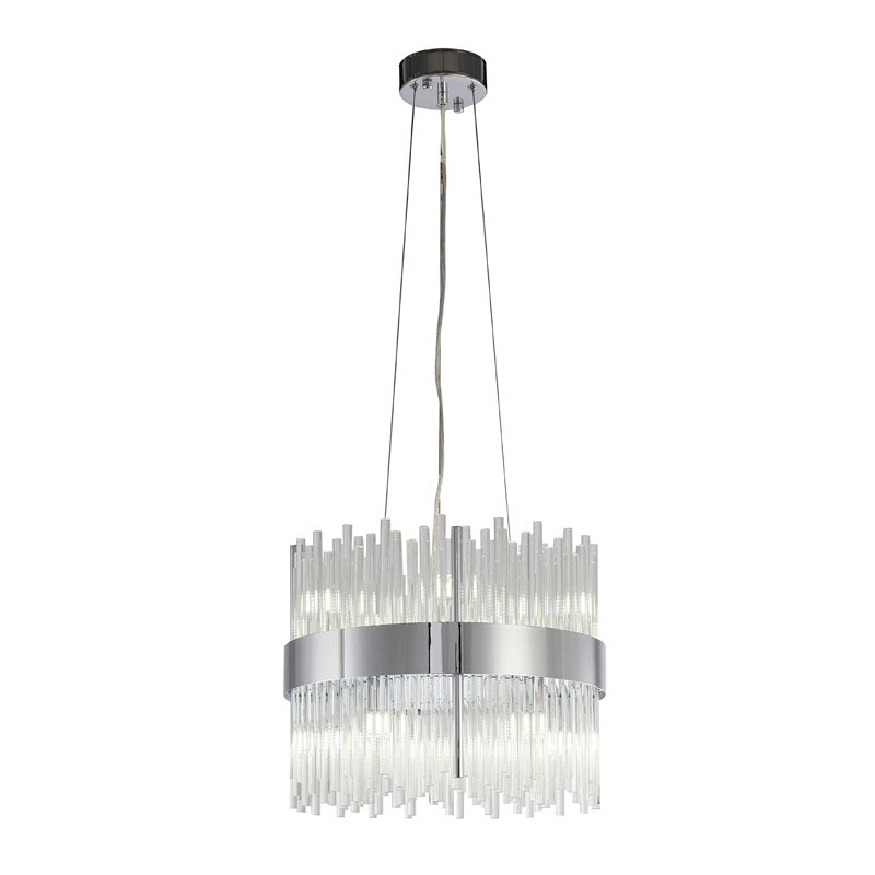 Halo Frame Chandelier with Clear Glass Rods in Chrome by Bethel