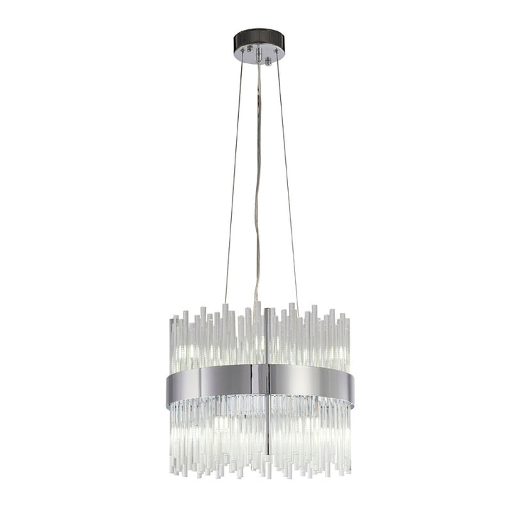 Halo Frame Chandelier with Clear Glass Rods in Chrome by Bethel