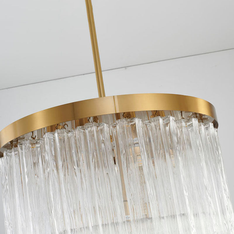 Round Satin Brass Frame Chandelier with Clear Hanging Ribbed Glass by Bethel - view 5