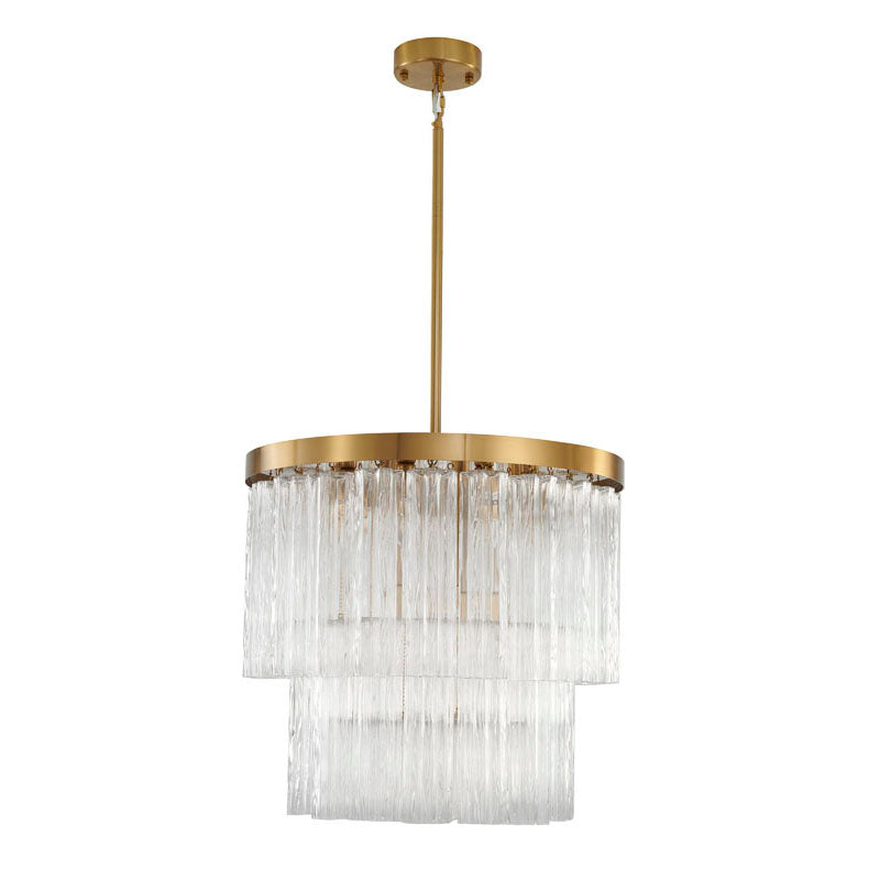 Round Satin Brass Frame Chandelier with Clear Hanging Ribbed Glass by Bethel - view 6