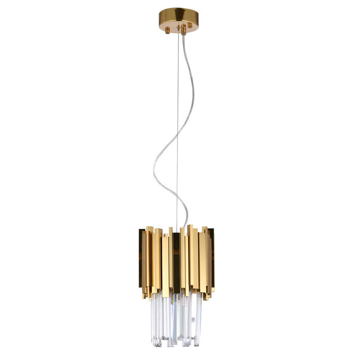 Stainless Steel Frame Single Pendant Light with Clear Hanging Crystals by Bethel - view 8