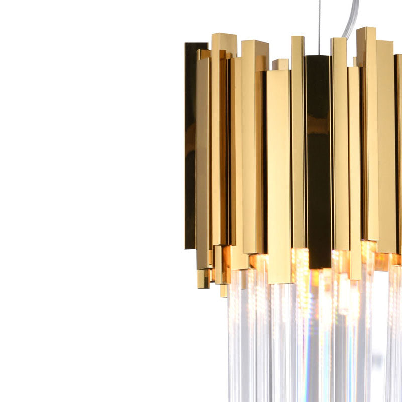 Stainless Steel Frame Single Pendant Light with Clear Hanging Crystals by Bethel - view 9