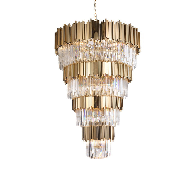 Five Tier Frame Chandelier with Clear Hanging Crystals (MU66) in Gold by Bethel