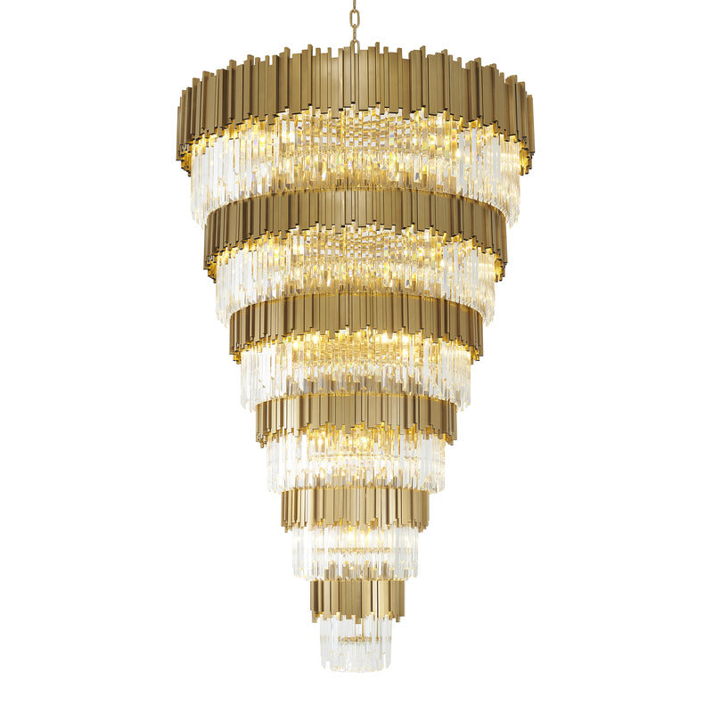 Five Tier Frame Chandelier with Clear Hanging Crystals (MU66) in Brass by Bethel