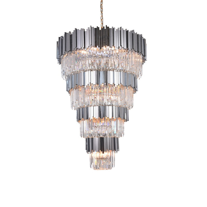 Five Tier Frame Chandelier with Clear Hanging Crystals (MU66) in Chrome by Bethel