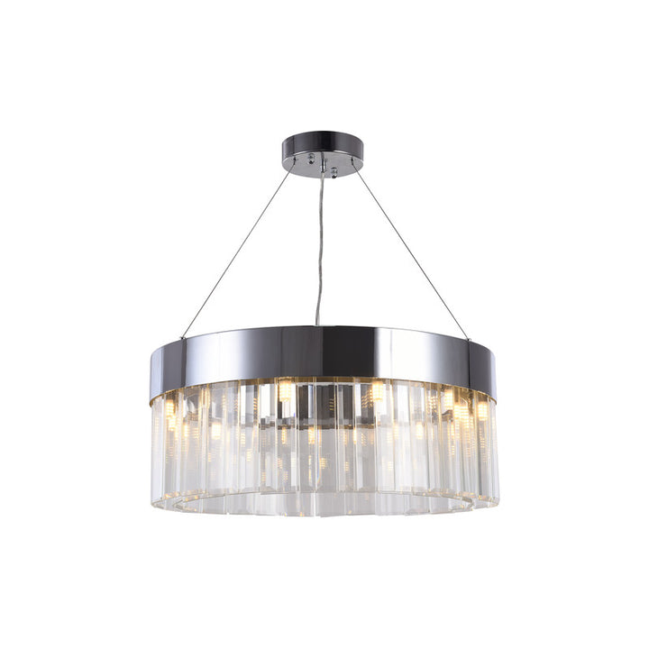 Frame Round Chandelier with Clear Crystal Hanging Drops in Chrome by Bethel