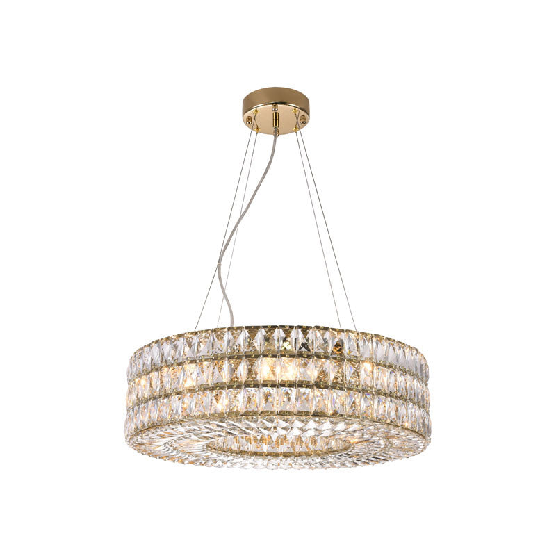 Triple Stacked Clear Crystal Halo Ring Chandelier with Gold Hardware by Bethel