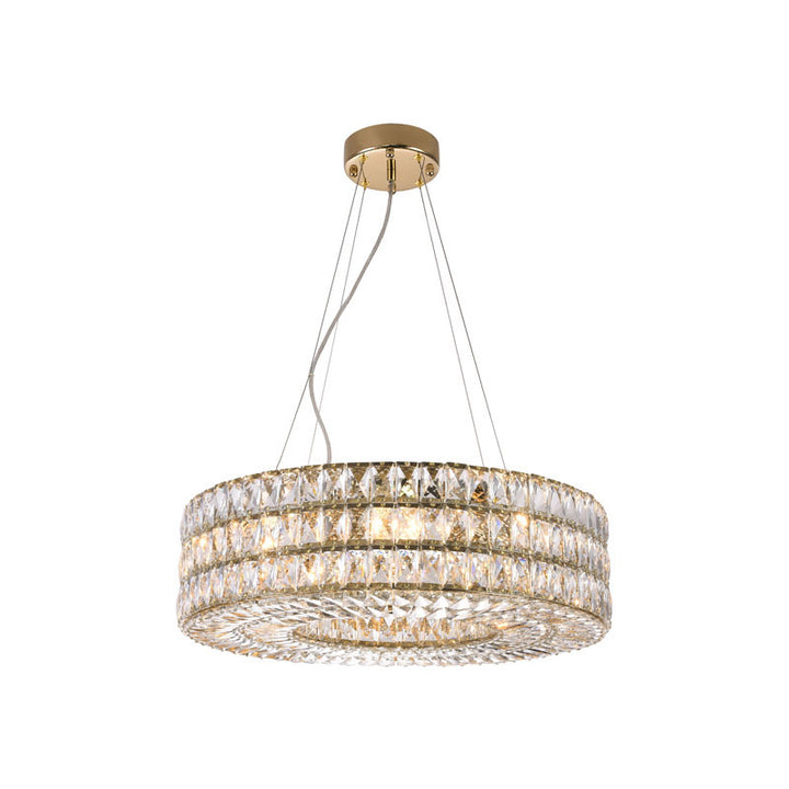 Triple Stacked Clear Crystal Halo Ring Chandelier with Gold Hardware by Bethel