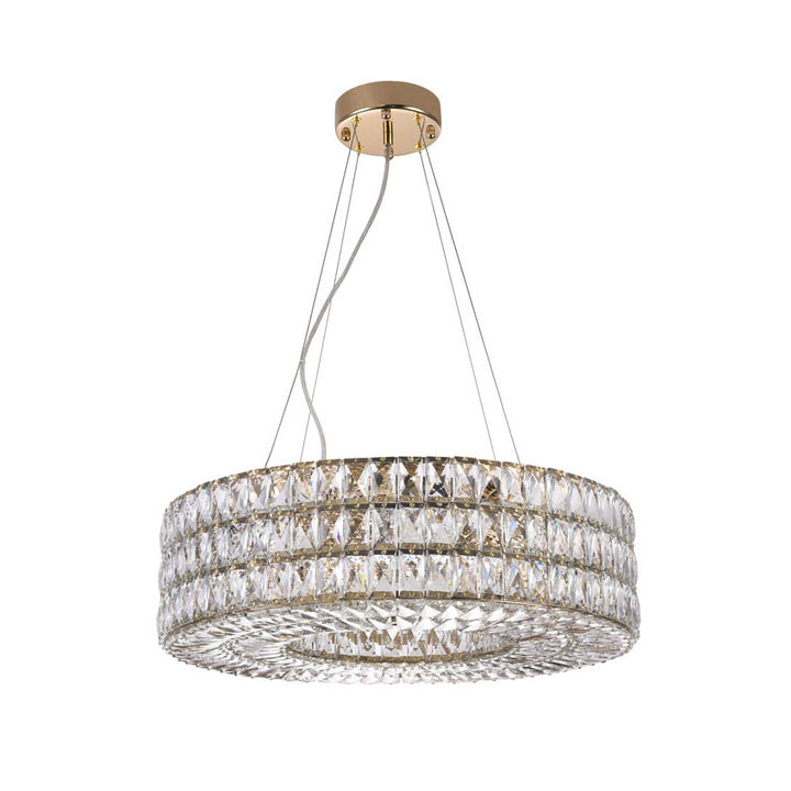 Triple Stacked Clear Crystal Halo Ring Chandelier with Gold Hardware by Bethel - view 2