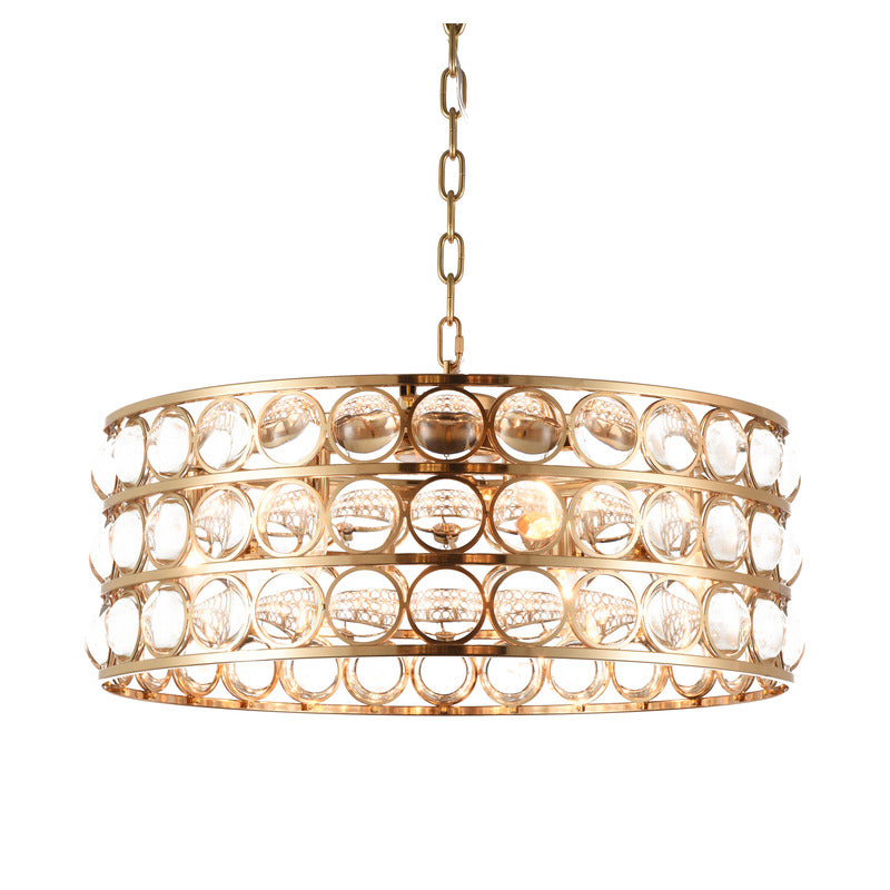 Drum Frame Chandelier with Clear Glass Balls in Gold by Bethel