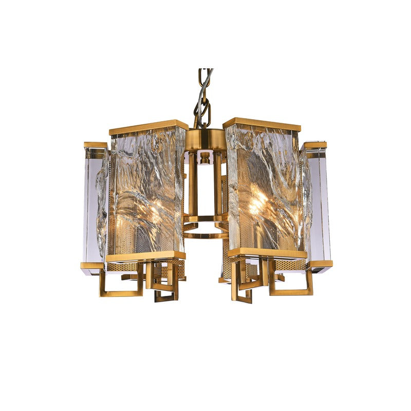 Frame Chandelier with Clear Distorted Crystal Plaques in Brass by Bethel