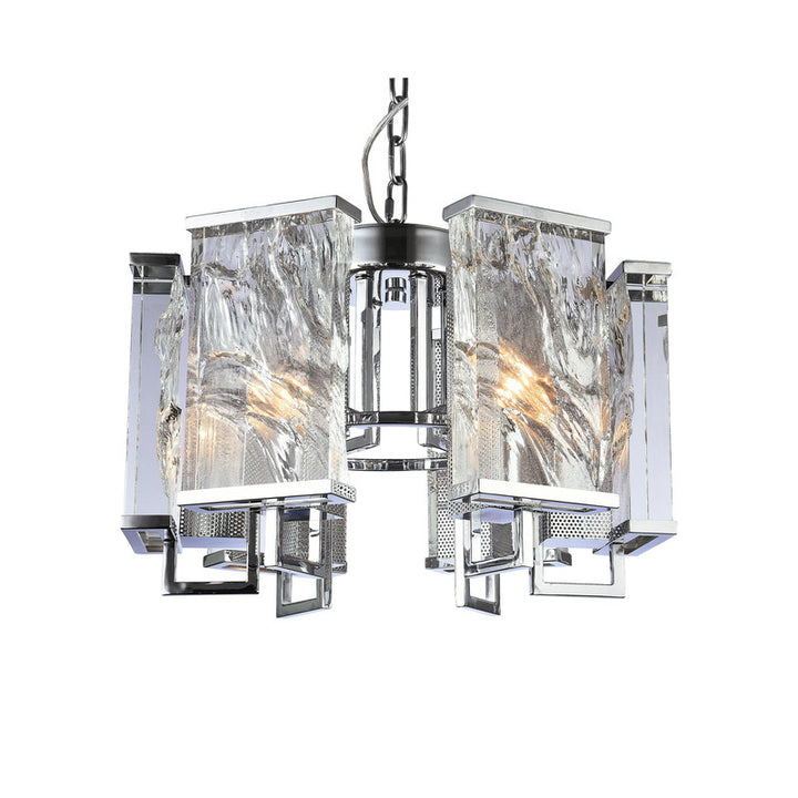 Frame Chandelier with Clear Distorted Crystal Plaques in Chrome by Bethel