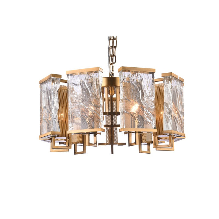 Frame Chandelier with Clear Distorted Crystal Plaques in Brass by Bethel