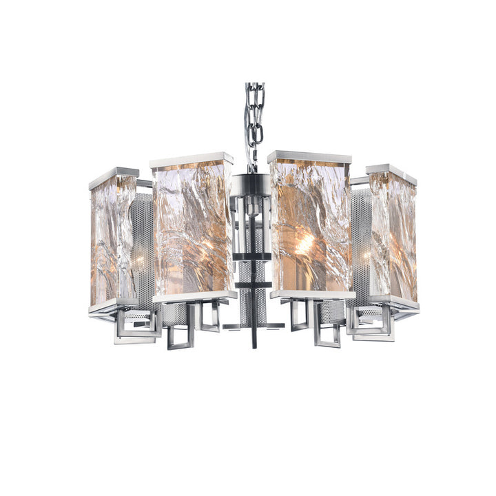 Frame Chandelier with Clear Distorted Crystal Plaques in Chrome by Bethel