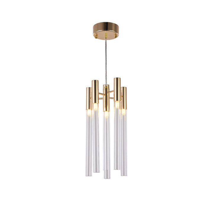 Frame Single Pendant Light with Clear Glass Tubes in Gold by Bethel