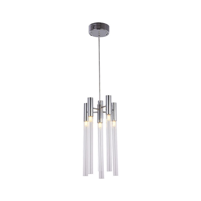 Frame Single Pendant Light with Clear Glass Tubes in Chrome by Bethel