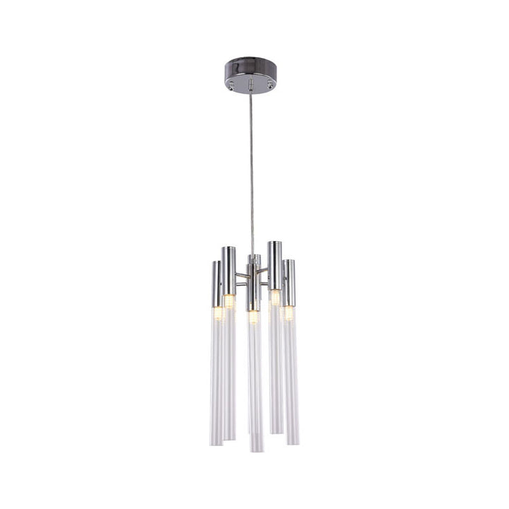 Frame Single Pendant Light with Clear Glass Tubes in Chrome by Bethel