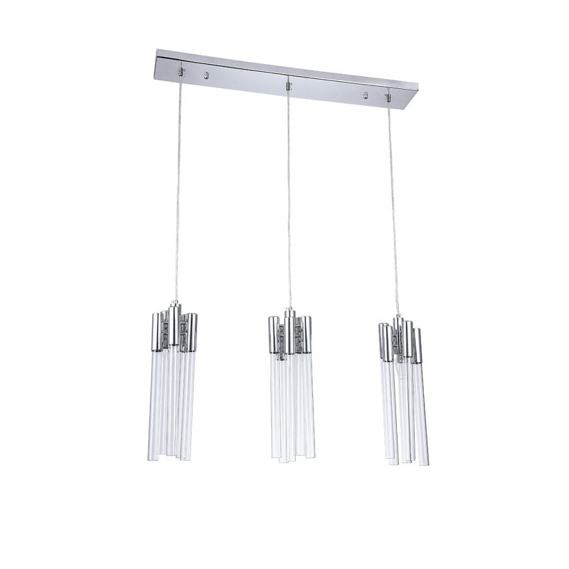 Frame Three Light Pendant Fixture with Clear Glass Tubing by Bethel - view 2