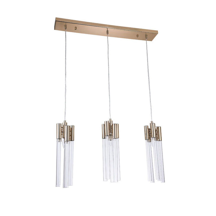 Frame Three Light Pendant Fixture with Clear Glass Tubing by Bethel - view 7