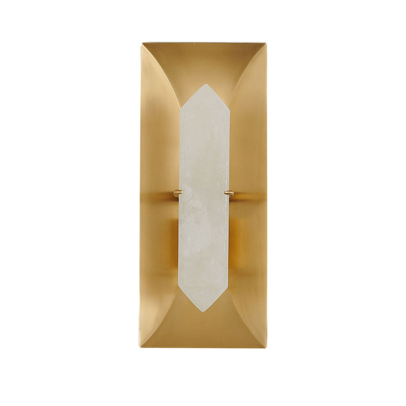 Gold Metal Frame Wall Sconce with White Alabaster Stone Center by Bethel - view 2