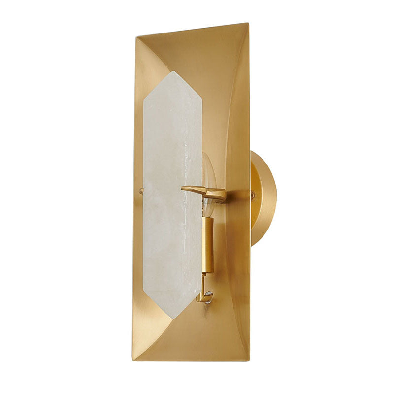 Gold Metal Frame Wall Sconce with White Alabaster Stone Center by Bethel - view 3