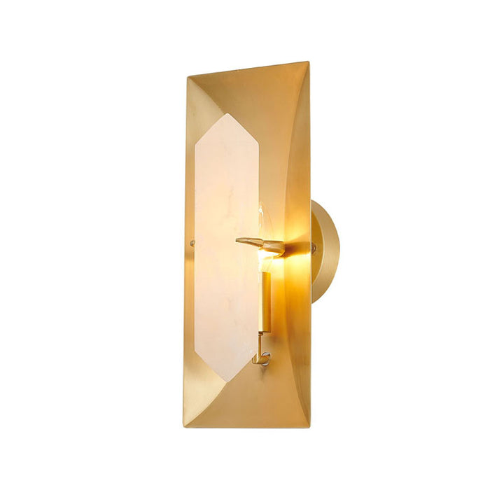 Gold Metal Frame Wall Sconce with White Alabaster Stone Center by Bethel - view 4