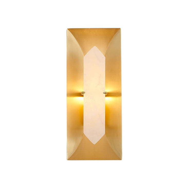 Gold Metal Frame Wall Sconce with White Alabaster Stone Center by Bethel - view 5