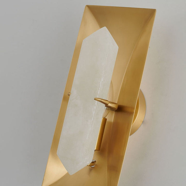 Gold Metal Frame Wall Sconce with White Alabaster Stone Center by Bethel - view 6