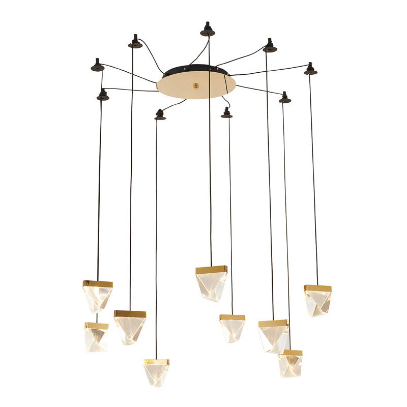 Gold Metal Framed Web Chandelier with Hanging Clear Crystal Pendants &amp; Black