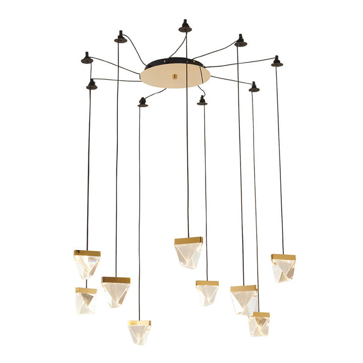 Gold Metal Framed Web Chandelier with Hanging Clear Crystal Pendants &amp; Black