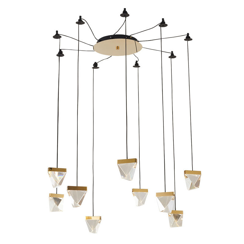 Gold Metal Framed Web Chandelier with Hanging Clear Crystal Pendants &amp; Black