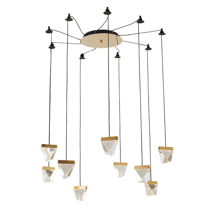 Gold Metal Framed Web Chandelier with Hanging Clear Crystal Pendants &amp; Black