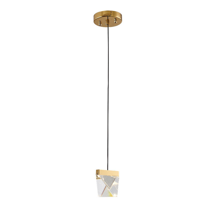 Clear Triangular Crystal LED Single Pendant Light with Brass Iron Frame by Bethel