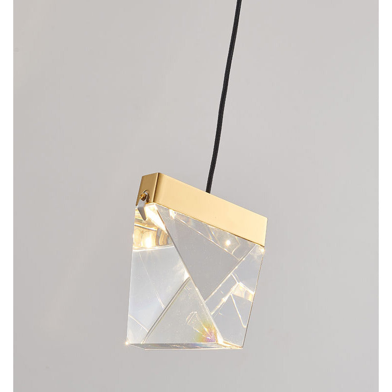 Clear Triangular Crystal LED Single Pendant Light with Brass Iron Frame by Bethel - view 2