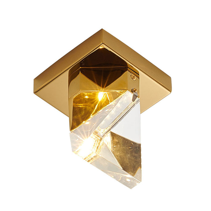 Clear Triangular Crystal Flush Mount with Brass Iron Frame by Bethel