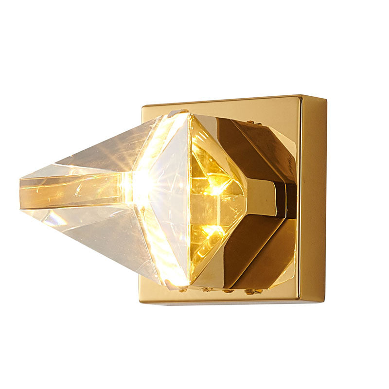 Clear Triangular Crystal Wall Sconce with Brass Iron Frame by Bethel