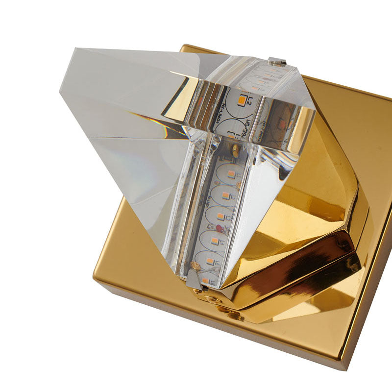 Clear Triangular Crystal Wall Sconce with Brass Iron Frame by Bethel - view 3