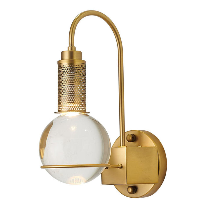 Antique Brass Arched Arm Wall Sconce with Clear Crystal Ball by Bethel