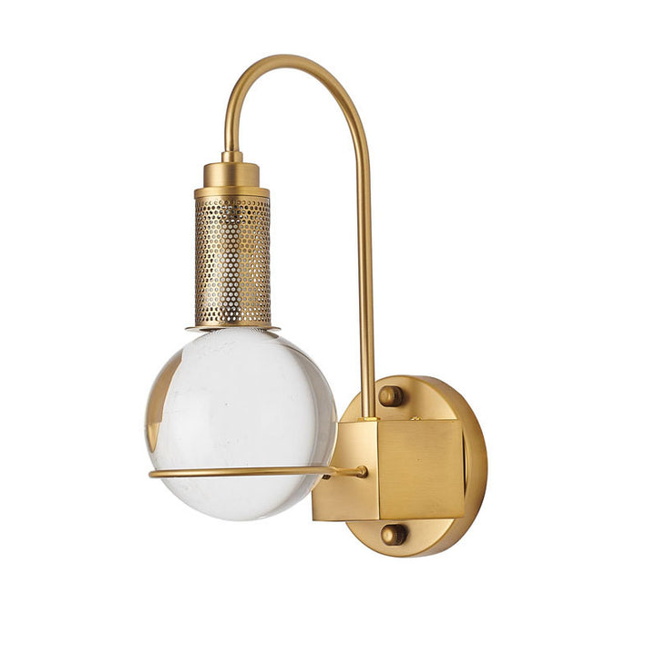 Antique Brass Arched Arm Wall Sconce with Clear Crystal Ball by Bethel - view 3