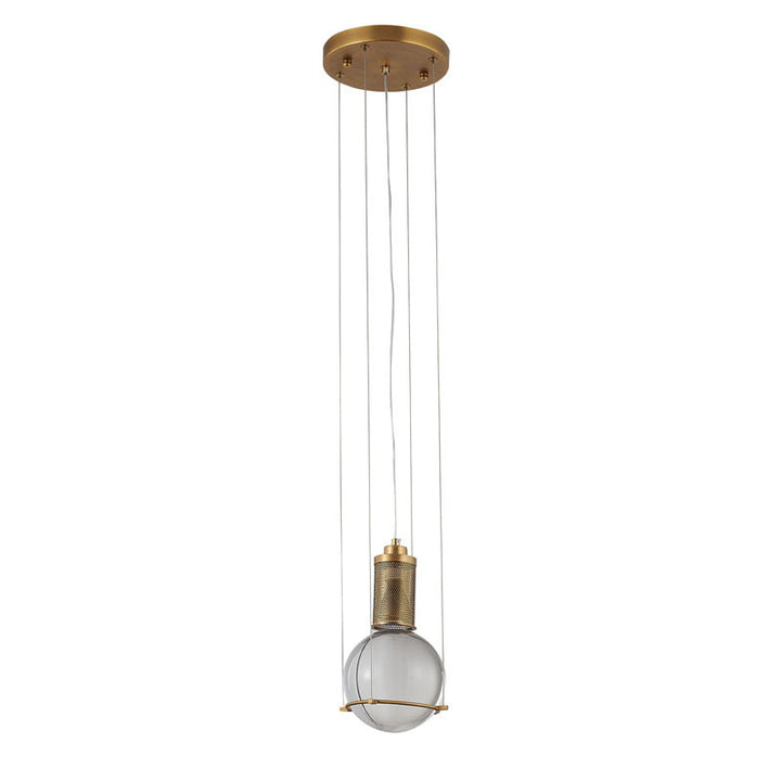 Antique Brass Metal Frame Single Pendant Light with Clear Crystal Ball by Bethel - view 2